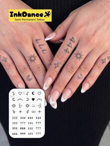 1 Kit "Sun, Moon, Stars" New Technology Tattoo Sticker, Semi-Permanent, Angel Numbers And Celestial Symbols, Minimalist, Fine-Line, Temporary Tattoo, Fake Tattoo, Waterproof & Long-Lasting Realistic Design, Plant-Based Formula, Ink Dance, X152 - Black - View 2