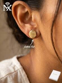 1 Pair Round Stainless Steel Customized English Initial Earrings, Fashion Jewelry Accessory Gift, Creative Surprise And Exquisite Gift For Family, Friends And Loved Ones. - Multicolor - View 1