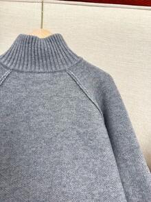 Wixra Korean Style Loose Knit Cardigan, Stand Collar Raglan Sleeve, Double Zipper Top, Solid Color Preppy Style, Autumn/Winter Layering Essential - Light Grey - View 4