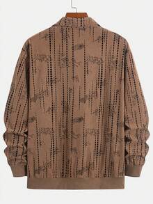 GOLDREDY Men's Casual Long Sleeve Polo Shirt With Textured Design, Vintage Print, Loose Fit Sweatshirt, Suitable For Casual Outings, Spring/Autumn New Long Sleeve Top - Brown - View 5