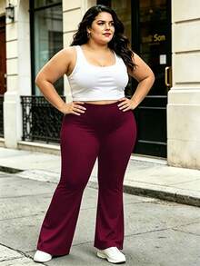 Pantalones acampanados de talla grande, cintura alta con cintura elástica, tejido suave y transpirable, ropa casual para todas las estaciones, disponibles en varios colores - Azul - Ver 10