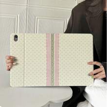 1pc Vintage Cream Pink Polka Dot Lace Striped Print Tablet Protective Case, Multi-Angle Stand Protective Cover With Pen Slot, Compatible With IPad 10th Gen/Air 13(M3 2025)/Air 11(M3 2025)/11(A16 2025)/Galaxy Tab S10+/S9/A9, Suitable For Pad, MatePad, Pad, Honor Tablet, Tab - Multicolor - View 1