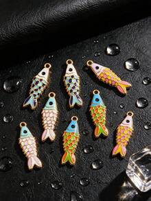 3 Pcs 304 Stainless Steel 18K Gold Plated Enamel‑Dripped Small Fish Charms, Colorful Enamel Koi Fish Pendants DIY Jewelry Accessories Handmade - Pendants - View 2