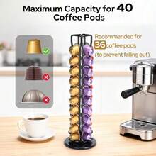 360° Rotating Coffee Capsule Storage Rack, Elegant Rotating Capsule Carousel Organizer, Suitable For Home And Luxury Kitchen, Professional Barista Workstation Countertop Storage Rack, Space-Saving Espresso Capsule Storage Display Rack, Compatible With Standard Coffee Capsules - Black - View 4