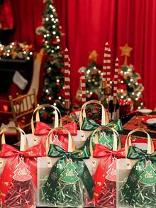 Christmas Gift Bag Set (Includes Tote Bag, Christmas Tree Tag, Ribbon And Raffia); Non-Electric; Gift Packaging Supplies; Exquisite Portable Gift Bags, Suitable For Christmas, Christmas Eve, Birthday, New Year, Holiday Party And Thanksgiving - Multicolor - View 4