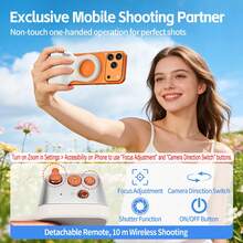 Magnetic Phone Camera Handle, Smartphone Photography Stand With Detachable Remote Control, Selfie/Video Recording Handle, Photography Assistant Handle, Compatible With IPhone And Android, With Shutter Button For Selfie/Vlog/Video (Apple Phone Users Need To Enable Settings > Accessibility > Zoom Function) - White - View 3