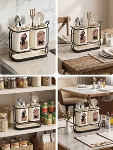 1pc 2-Compartment Utensil Organizer, Multi-Functional Kitchen Utensil Rack, Space-Saving Cutlery Storage Box, Suitable For Spoons, Forks, Knives, For Kitchen Countertop And Party Use - Multicolor - View 3