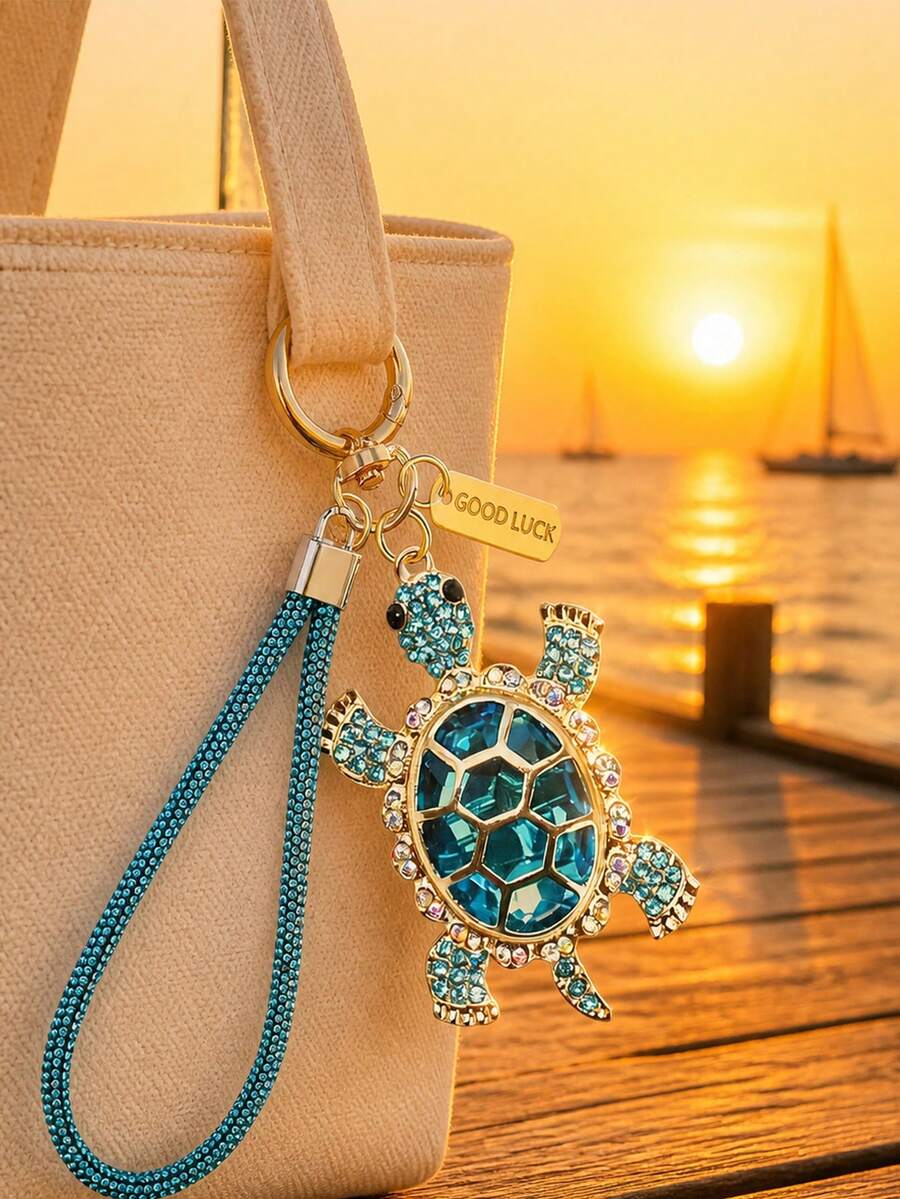 Women's Rhinestone Sea Turtle Keychain/Bag Charm With Faux Diamond Strap – Perfect Accessory For Handbags And Car Keys; An Ideal Holiday Gift - Multicolor - View 1