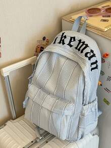 Fresh Plaid Design Letter Print Backpack, Lightweight Nylon Fabric, Campus Commute Casual Fashion School Bag - Multicolor - View 1