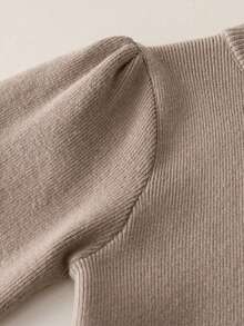2pcs/Set 1pc Sweater Rajut Pullover Polos Elegan Motif Bunga Bordir untuk Anak Perempuan dan 1pc Celana Rajut Polos, Cocok untuk Pakaian Kasual Sehari-hari di Musim Semi, Gugur, dan Dingin - Coklat - View 8