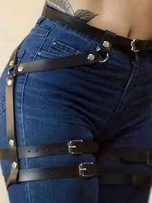 1pc Women's Dark Minimalist Double Layer Leg Tie Waist Belt Harness, Suitable For Halloween, Carnival, Party, Daily Outfit Accessory - Black - View 2