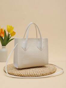 Printed Crocodile Embossed Crossbody Handbag Friday - White - View 6