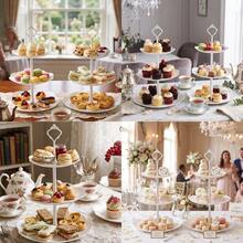 2PCS 3 Tier Cake Stand Afternoon Tea Wedding Plates Party Embossed Tableware - View 2