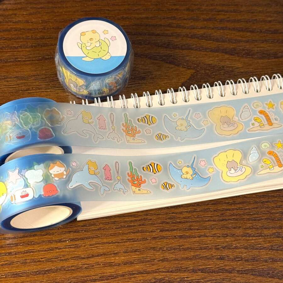 42cm/Loop Cute Oceanarium Marine Animal Die Cut Dispensing Sticker DIY Deco Card Journal Scrapbooking Photo Card Phone Case Collage Supply - Black - View 1