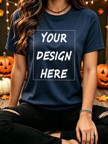 Custom Women's T-Shirt - Add Your Own Text/Image (Motto/Slogan/Life Quote/Favorite Text) To Design Your Own Personalized Printed T-Shirt Summer - Navy Blue - View 1