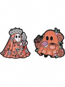 1 buah/2 buah Bros Wanita Hantu Bunga Kartun Lucu, Pin Dekoratif untuk Tas & Pakaian, Hadiah Liburan - MultiWarna - View 7