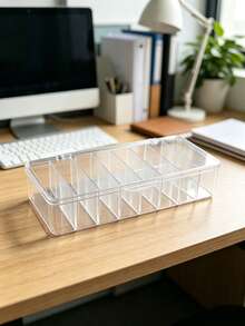 1pc Single/Double Layer Transparent Desktop Cable Organizer Box With Dust-Proof Lid, Compartment Storage Box For Charging Cables, Chargers, Power Cords, Earphones, Power Banks, Batteries, Home Office Dorm Desktop Storage - White - View 5