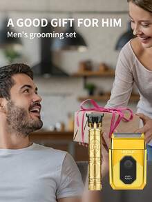 HIENA Electric Shaver Set Reciprocating Shaver Smooth Gold Appearance Suitable For Shaving, Trimming Sideburns, Sculpting Styles Equipped With 4 Limit Combs And Cleaning Brush Men's Grooming Set - Gold - View 8