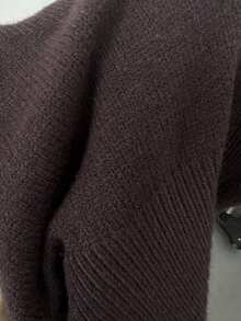 Dila Polly Women's Autumn/Winter Solid Color Slim Fit Versatile Daily Long Sleeve Sweater, Chocolate Brown Off-Shoulder Knit Base Layer - Brown - View 8