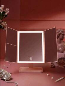 1pc Tri-Fold LED Makeup Mirror, Rotatable Desktop Mirror, 3x/2x/1x Magnification, Touch Screen Brightness Control, With Stand And 3 Lighting Modes, Suitable For Home And Travel Use, Ideal Holiday Gift - Multicolor - View 9