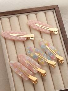 6入組粉色甜美可愛風幻彩貝殼無縫髮夾，女性百搭髮飾，適合日常通勤與約會 - 彩色 - 查看 2