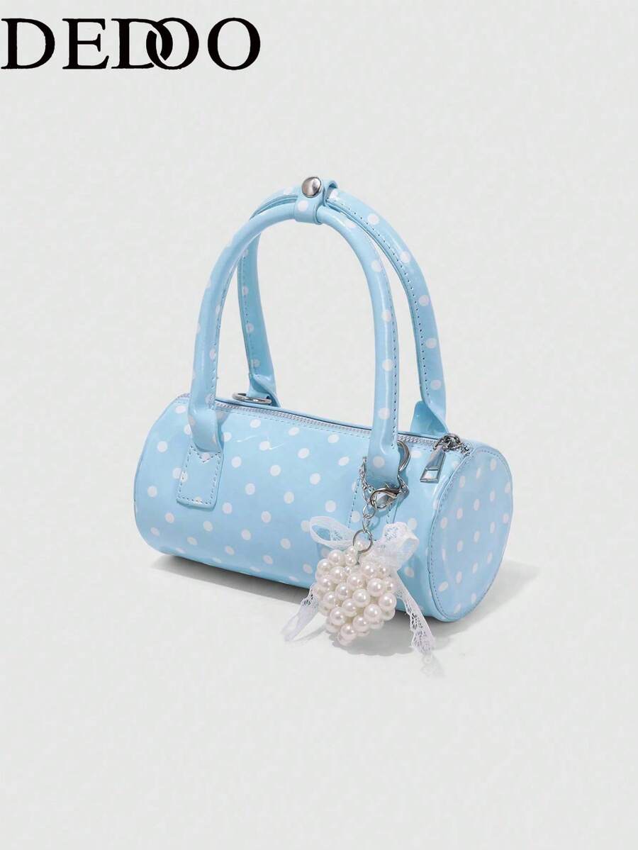 Dedoo 2026 Nuevo bolso mini con estampado de lunares con estilo, bolso cilíndrico de color contrastante, bolso de mano de estilo payaso para ir al trabajo