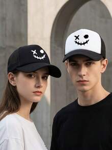 Y2K Dark Style Graffiti Smiling Face Mesh Cap, Casual Versatile Sun Hat, Unisex Baseball Cap - Multicolor - View 4