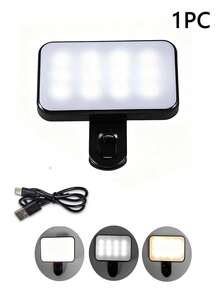 Black Portable Rechargeable LED Selfie Light, 3 Lighting Modes, USB And Battery Powered, Compatible With Phone, Camera, Video, Call, Clip-On Design, Adjustable Angle, Dual Front And Back Clips, Suitable For Selfie, Live Streaming, Photography, Portable Selfie/Phone Fill Light, Battery Powered Clip-On Phone Selfie Light - Phone Selfie Light - View 10