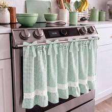 1pc Handmade Farmhouse Style Oven Skirt Cover, Handmade Country Style Oven Curtain, Handmade Oven Cover, Plaid Pattern Blended Fabric Oven Curtain, Can Be Installed To Block Clutter, Suitable For Stoves With Ties, Ruffle Trim Decoration, Home Kitchen Decor - Multicolor - View 13