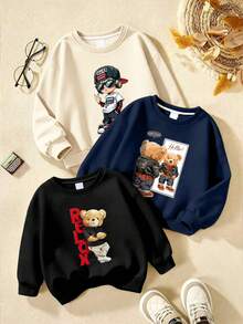Big Boys Minimalist Casual Game Print Crew Neck Sweatshirt, Comfortable Autumn/Winter Top - Multicolor - View 2