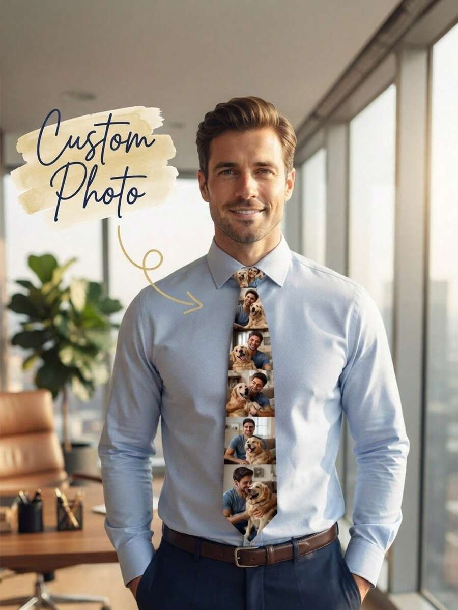 1pc Personalized Custom Photo Men Necktie,Custom Image Printed Formal Tie,Keepsake Gift For Dad Husband Groom,Wedding Business Daily Outfit Accessory - Multicolor - View 1