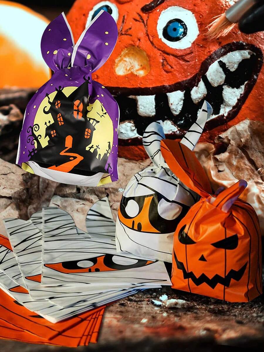 10pcs/20pcs/30pcs/50pcs Tas Serut Telinga Kelinci Kartun Halloween, Tas Permen Motif Mumi Rumah Hantu, Tas Hadiah Liburan Trick-Or-Treat, Tas Kemasan Hadiah Pesta, Tas Penyimpanan Hadiah Kecil Bertema Halloween - Tas kemasan hadiah - View 1
