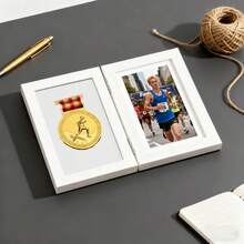 1pc Medal Display Box Black MDF Shadow Box Marathon Medal Display Frame Holds 1 Medal And 6x4 Photo Sports Award Wall Mount Or Desktop Decor - 1PC - View 6