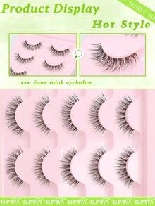 5/7 Pairs Natural Long Curly Voluminous Transparent Stem Cross-Style Fish Tail False Eyelashes 3D Effect, Natural Short Style - Black - View 3