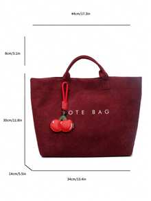 1pc Vintage Suede Solid Color Letter Print Tote Bag, Large Capacity Lightweight Daily Handbag - Burgundy - View 6