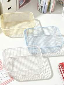 1PC Metal Square Desktop Storage Bins, Open‑Top Iron Storage Baskets For Desk Small Clutter Organizing, Minimalist Style Storage Container, Tabletop Small Supplies Holding Organizer For Office Desk Bedroom Vanity Daily All‑Season Use Gift Selection - Multicolor - View 1