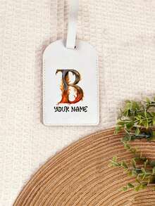 Custom Name Halloween Pumpkin Initial Luggage Tag, PU Leather Personalized Suitcase Label, Travel Accessory Halloween Christmas Gift - White - View 3