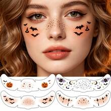 Halloween Holographic Freckles Temporary Tattoos-4pcs, Iridescent Rainbow Bat Spider Web Star Freckle Fake Tattoo Stickers, Shiny Laser Colorful Pattern Facial Decals, Waterproof Long-Lasting, Cosplay Party For Women Girls, Rave Accessories - Multicolor - View 2