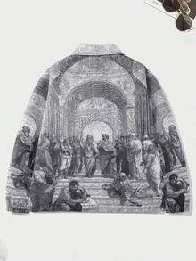 Men's Spring/Autumn Renaissance Print All-Over Zipper Jacket, Raglan Sleeve, Turn-Down Collar, Hip-Hop Street Style Casual Jacket - Grey - View 5