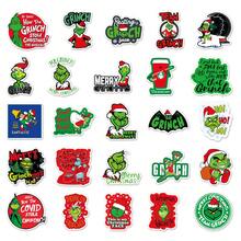 Panini 52pcs Green Monster Grinch Cartoon Stickers, Christmas Fun Waterproof PVC Decals, Suitable For Christmas Party Favors, Handmade DIY Crafts, Student Rewards, Holiday Gifts - A - View 4