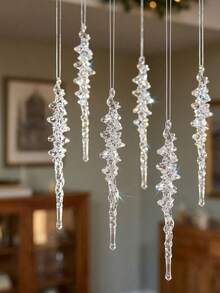 Clear Acrylic Icicle Hanging Decor, Transparent Twisted Pendant, Artificial Ice Drip For Christmas Tree Decoration, Winter Wonderland Party Gift, Fireplace Wreath Decoration, Holiday Home Window Decor - A - View 7