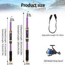 Telescopic Fishing Rod And Reel Set, Portable Saltwater And Freshwater Spinning Reel Fishing Kit With Rod Tip Protector And Rod Strap, Outdoor Surfing Fishing Travel Gear - Multicolor - View 11