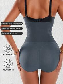 High Waist Shaping Panties, Tummy Control Anti-Roll Butt Lift Seamless Underwear, Breathable Honeycomb Design Daily Shaping Triangle Briefs - Grey - View 6