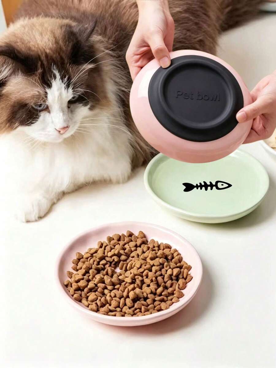 Non-Slip Ceramic Pet Bowl, Anti-Spill Cat Food Bowl Dog Water Dish, With Rubber Bottom