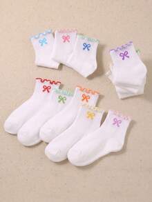 20/10/5 Pairs Random Sweet Heart Ruffle Trim Girls Socks, Soft Breathable Mid-Calf Socks, Back To School Autumn Socks, Halloween Christmas Party Socks - Multicolor - View 2