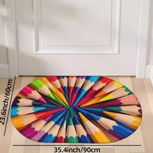 1pc Oval Flannel Doormat, Soft Comfortable Absorbent Non-Slip Machine Washable With Backing, Suitable For Entrance, Living Room, Bedroom, Kitchen, Bathroom, Laundry Room, Yard, Holiday Decoration, Multi-Functional Home Floor Mat, Entryway Rug, Kitchen Bathroom Carpet - Multicolor - View 13