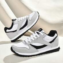 Men's Retro Soft Sole Comfortable Low-Top Minimalist Versatile Round Toe Lace-Up Style All-Season Breathable Flat Bottom College Style Casual Jogging Shoes - Light Gray-black - View 9
