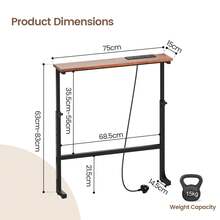 Luxstein Slim Console Table, Height Adjustable 75/100 Cm Sofa Table With Charging Station For Entryway, Living Room, Small Spaces - 75cm - Rust Brown - View 3