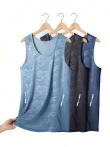 3pcs Men's Sleeveless Sports Tank Tops, Lightweight & Soft, Graphic Print Pattern, Suitable For Sports, Running, Training And Casual Wear Summer - Grey - View 9