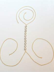 Women's Classic Bra Chain Body Jewelry, Rhinestone Embellished, Sexy Party Accessory - Gold - View 2